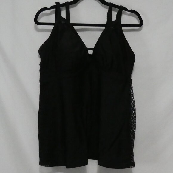 CACTUS | 1X | Elegant Black Tankini | Mesh Side and Upper Panels - Picture 1 of 13